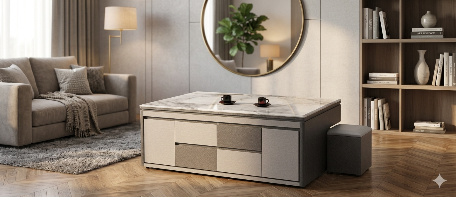 紳士灰石紋抽屜茶几組（含2腳椅）